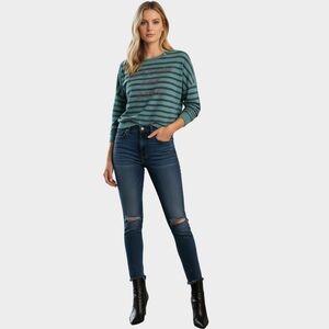 Anthropologie Sundry Green Stripe Forever & Ever Split Back Sweatshirt